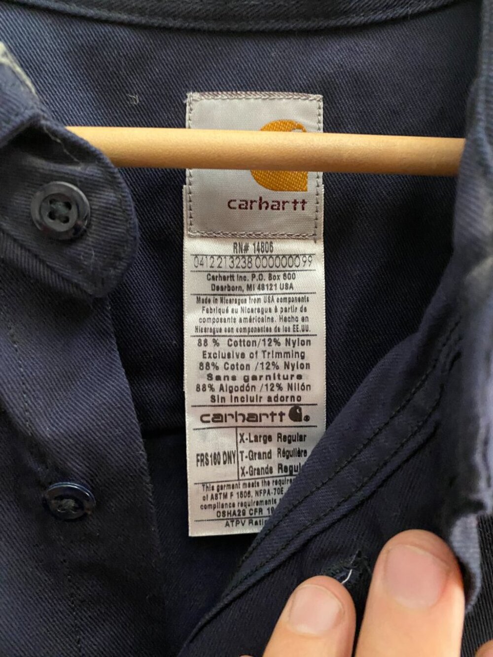 NWT Carhartt FRS 160DNY Dark Navy Button Down Shirt Men's XL NEW Workwear Work - Picture 2 of 4